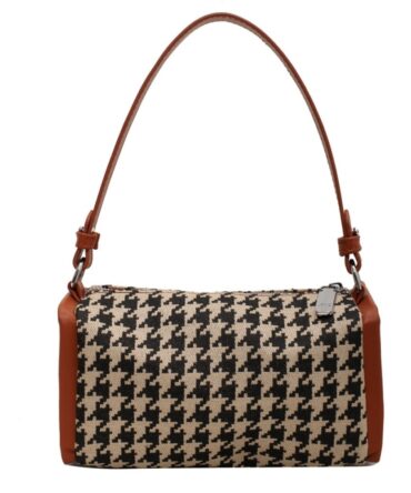 Askrykins Houndstooth Graphic Satchel Bag in Tan