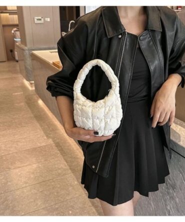 Ashrykins Mini Zipper Ruched Bag in White