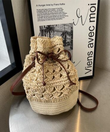 Askrykins Minimalist Drawstring Design Straw Bag