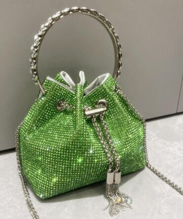 Ashrykins Luxury Design Diamonds Tassel Clutch Bag in Green