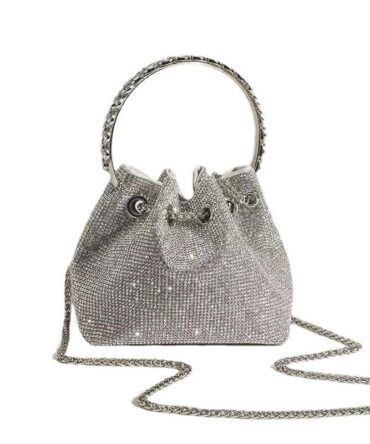 Ashrykins Luxury Design Diamonds Tassel Clutch Bag in Silver