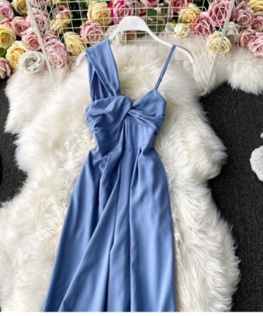 Ashrykins Mesh Sleeves Wide Leg Jumpsuit For Outings In Sapphire Blue