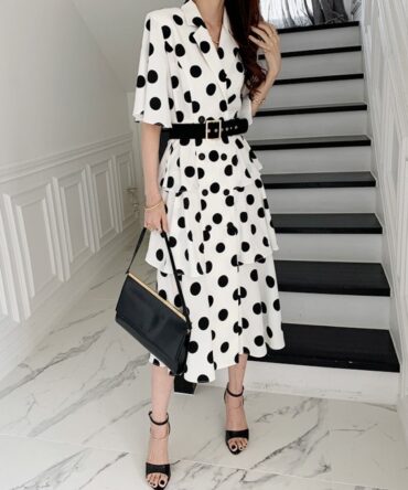 Ashrykins Polka Dots Ruffle Midi Dress In White