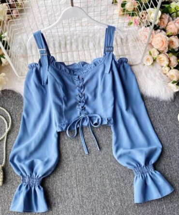 Ashrykins Bell Sleeves Top In sapphire Blue