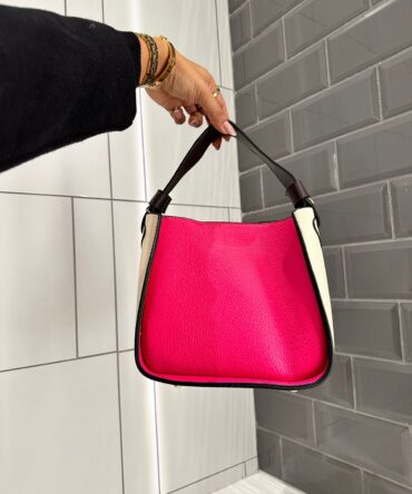 Ashrykins Color Block Structured Bucket Crossbody Bag in Pink
