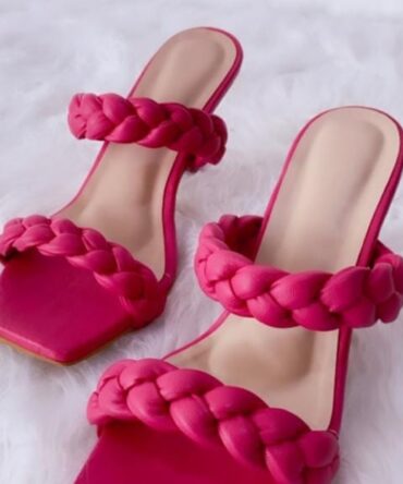 Olivia Wide Fit Plaited Heeled Sandals In pink