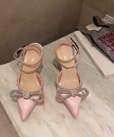 The Bridal Wide Fit Ailsa bow heel shoes in pastel pink