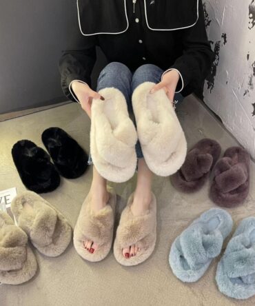 Ashrykins Fluffy cross band fur Slippers