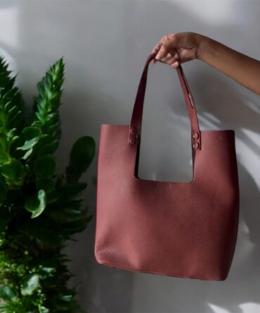 Ashrykins Oversized Structured Tote Bag & Pouch in Deep Maroon