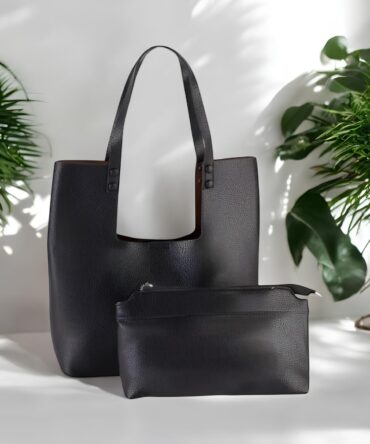 Ashrykins Oversized Structured Tote Bag & Pouch in Black