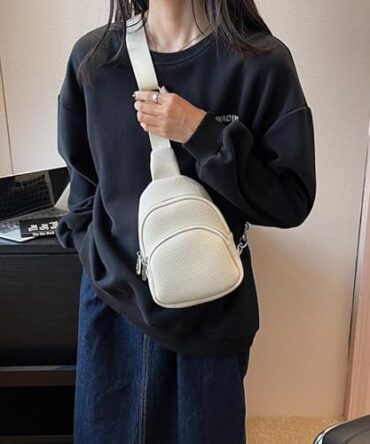 Ashrykins Mini Textured Pocket Front Fashion Sling Bag in Beige