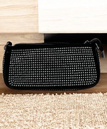 Ashrykins Women Sling Bag Rhinestone Decor Bag in Black (Silver)