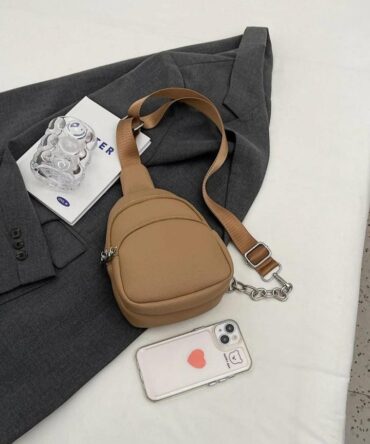 Ashrykins Mini Textured Pocket Front Fashion Sling Bag in Khaki