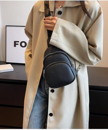 Ashrykins Mini Textured Pocket Front Fashion Sling Bag in Black