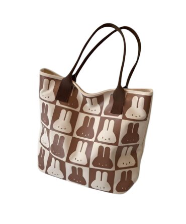 Ashrykins Canvas Cartoon Rabbit Graphic Crochet Bag in Brown