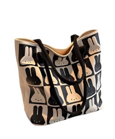 Ashrykins Canvas Cartoon Rabbit Graphic Crochet Bag in black