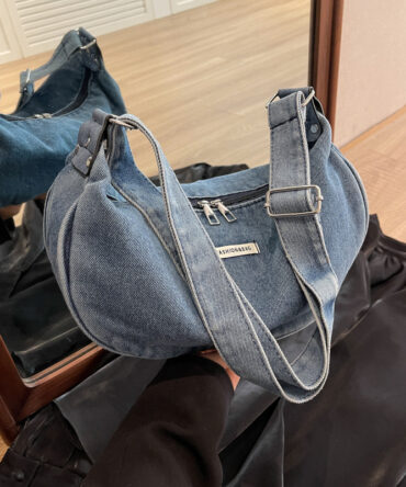 Ashrykins Denim Luxe Crescent Bag
