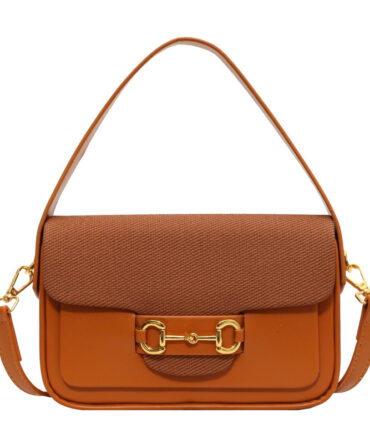 Askrykins Elegant Saddle Crossbody Bag in Tan with Gold Accents