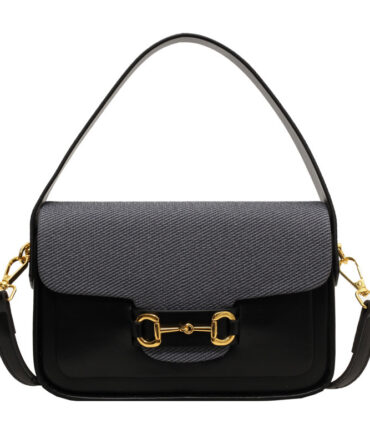 Askrykins Elegant Saddle Crossbody Bag in Black with Gold Accents