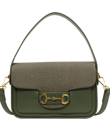 Askrykins Elegant Saddle Crossbody Bag in Green with Gold Accents