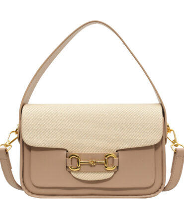 Askrykins Elegant Saddle Crossbody Bag in beige with Gold Accents