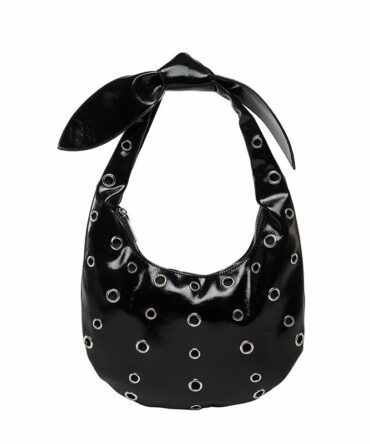 Ashrykins Glossy Rivet stud Mini Tote bag in Black