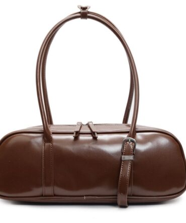 Glossy Charm Capsule Bag in Brown