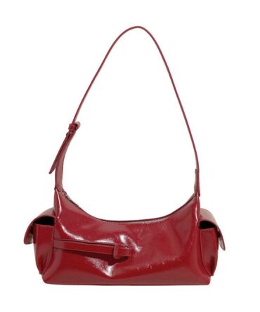 Mocha Pockett Flap Side Satchel in Red