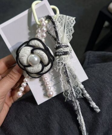 Midnight Bloom Lace & Pearl Floral Charm